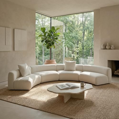 Image of Acanva Formia Boucle Curved Sectional Sofa, Armless Chair, White