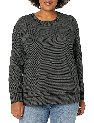 Amazon Brand - Daily Ritual Women s Relaxed Fit Terry Cotton and Modal Tie-Back Sweatshirt, Black-White Stripe, X-Large