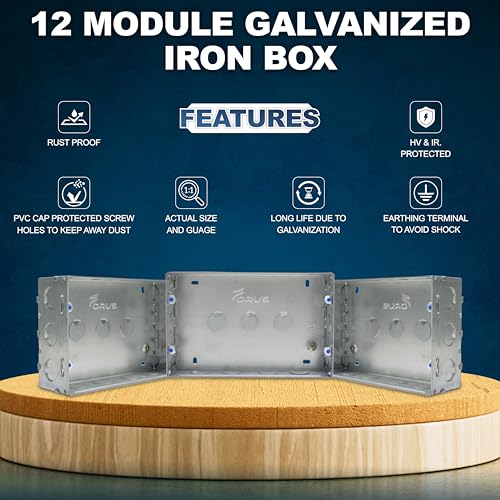 Image of Forus Concealed GI Sheet Metal Modular Box 12 Module, Excellent Quality Rustproof Galvanized Iron Heavy Duty Flush Mounting Electrical Junction Box, 18 Gauge thick 8x6 Inch Junction Box-2PC