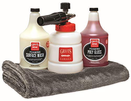 Griot's Garage BOSS Foaming System Starter Kit for Car Washing and Detailing, Includes BOSS Foam Cannon, Surface Wash, Poly Gloss, and Extra-Large PFM Edgeless Drying Towel