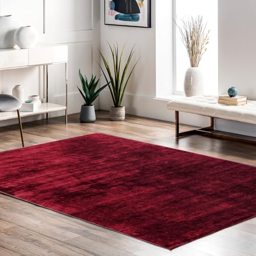 Aladdinshome Alfombra Moderna para Salón Unicolor Lavable Antideslizante Pelo Corto y Suave Burdeos 60x100cm