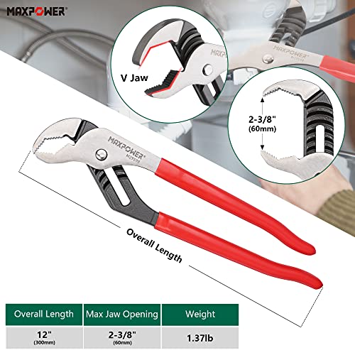 MAXPOWER Groove Joint Pliers Set, 8 inch and 12 inch Quick Adjustable V Jaw - image 2