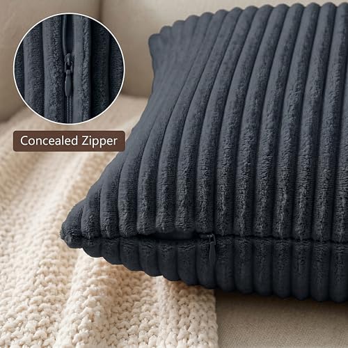 Image of Yellow Weaves Pencil-Stripe Fur Cushion Covers | Soft Polyester | Decorative Sofa & Throw Pillow Covers | 16x16 Inches, Pack of 3 (Bluish Grey)