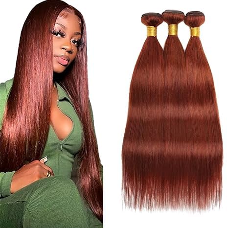 Tissage lisse auburn #33 en cheveux humains brésiliens remy hair de 14 à 18 pouces