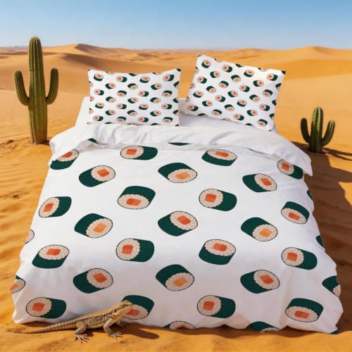 Housse de couette 140x200 sushis japonais anti-plis en microfibre hypoallergénique