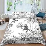 3D Comfortable Microfiber Monkey jungle scene Duvet Cover Set All Season Bedding Sets with Matching Pillowcase Vintage botanical Bedding Quilt Cover Easy Care, Washable for All Single（135x200cm）