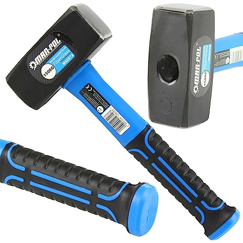 Martello Mazza Fiberglass Fibra di Vetro da Muratore | 1,5 Kg | 26 cm | Impugnatura in Gomma| Dimensione della testa 110x45x45 mm