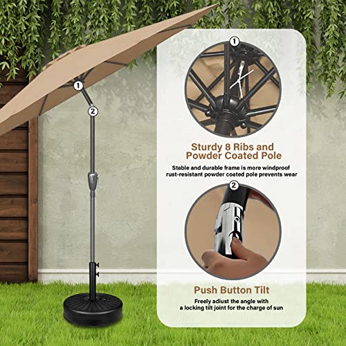 YSSOA 2 Pack 9' Patio Umbrella Outdoor Table Market Yard Umbrella with 8 Sturdy Ribs, Tan-2 Pack
