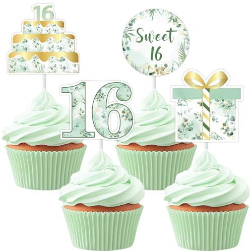 Happy Birthday décorations de gâteaux pour filles de 16 ans vert sauge