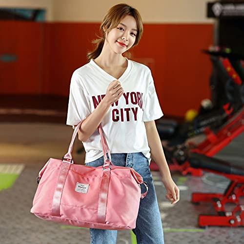 Womens travel bags, weekender carry on for women, sports Gym Bag, workout duffel bag, overnight shoulder Bag fit 15.6 inch Laptop (Large, Red)
