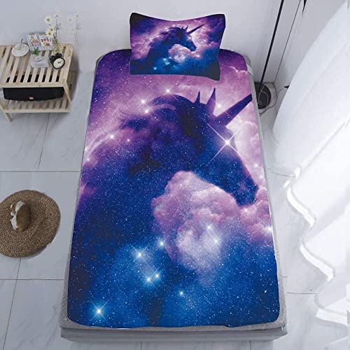 Zillons Dxh Galaxy Unicorn Bed Sheets Set Twin Size,Blue Purple Dreamy Unicorn Bedding Fitted Sheets,Galaxy Sheet Set,Girls Kids Bed Fitted Sheets Set #TOP1