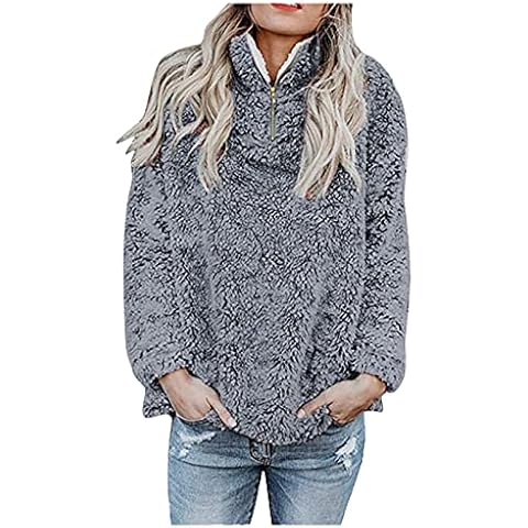 HZMM Womens Cowl Neck Long Sleeve Jumper Tops Women's Fleece Loose Warm Winter Sweatshirt Solid Zipper Up Pullover Blouse Sports Crew Neck Fashion Outerwear Tops Dark Gray Cover