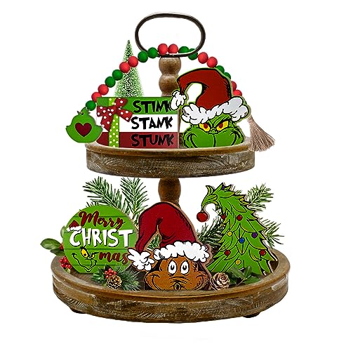 Guoofu Christmas Tiered Tray Decor, Merry Christmas Tray Decorations