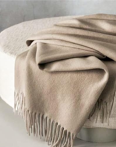 100% Pure Cashmerethrow Blanket With Decorative Fringe - Ultra Soft Accent Throw Blanket For Couch, Sofa & Bed Crafted Home Accessories - (Oatmeal, 60"X50") #TOP2