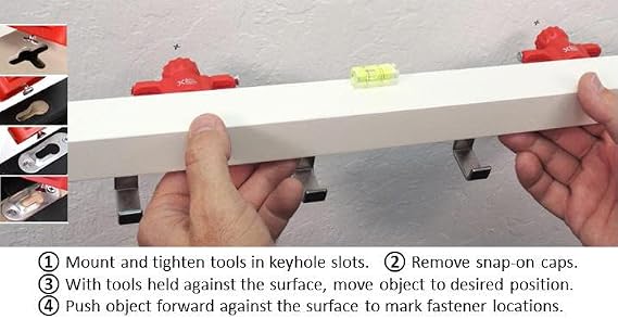 Picture Hanging Marking Tool No-measure Keyhole & Sawtooth Fastener Locator | Keyhole Companion key advantage - push-to-mark recessed stamper leaves no unwanted marks on surface when positioning item