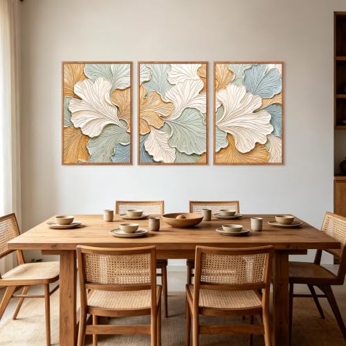 Image of CHDITB 3D Large Ginkgo Leaf Wall Art, Neutral Boho Botanical Wall Decor