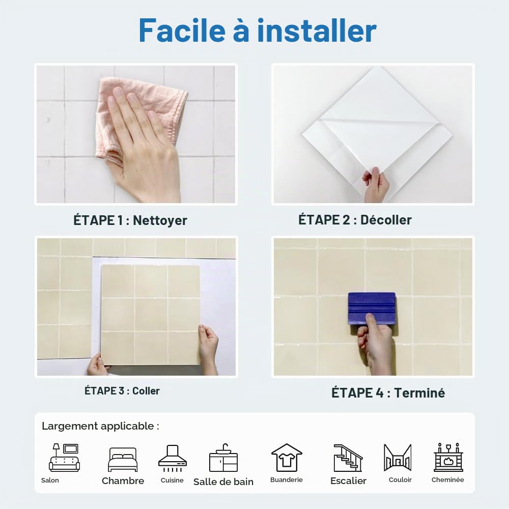 COMSTICKC Plus épais Credence Adhésif pour Cuisine Salle de Bain, 10 Pièces, Beige Carrelage Adhesif Mural, Carrelage Autocollant Métro, imperméable, 30,5x30,5cm