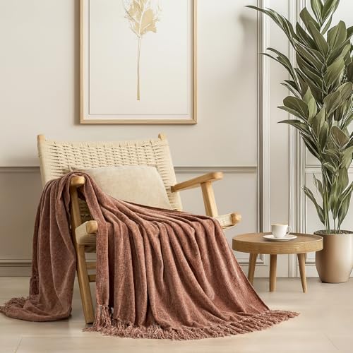 EverGrace Soft Chenille Throw Blanket for Couch, Cozy Plush Fuzzy