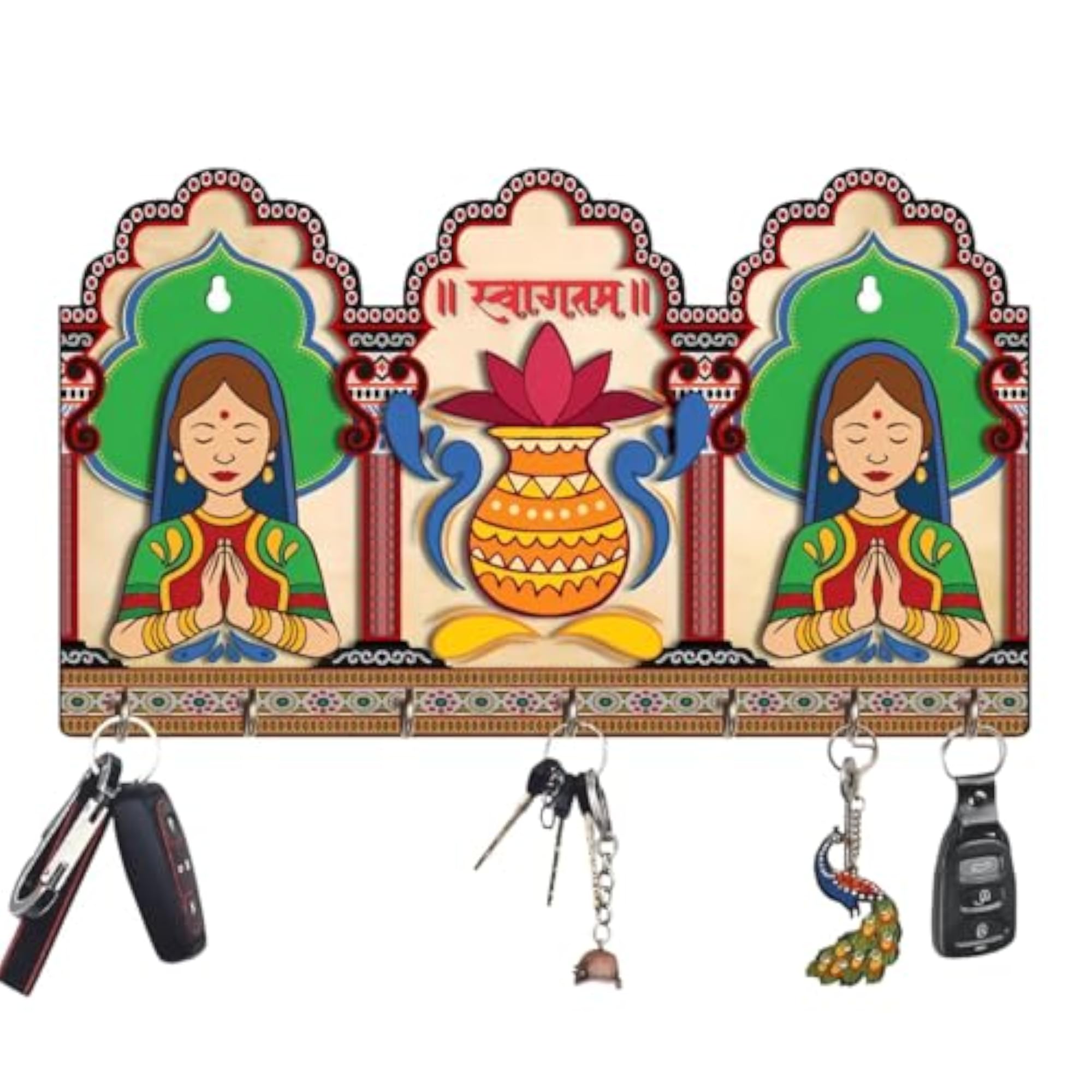 Wooden Key Holder with 5 Hooks, Brown