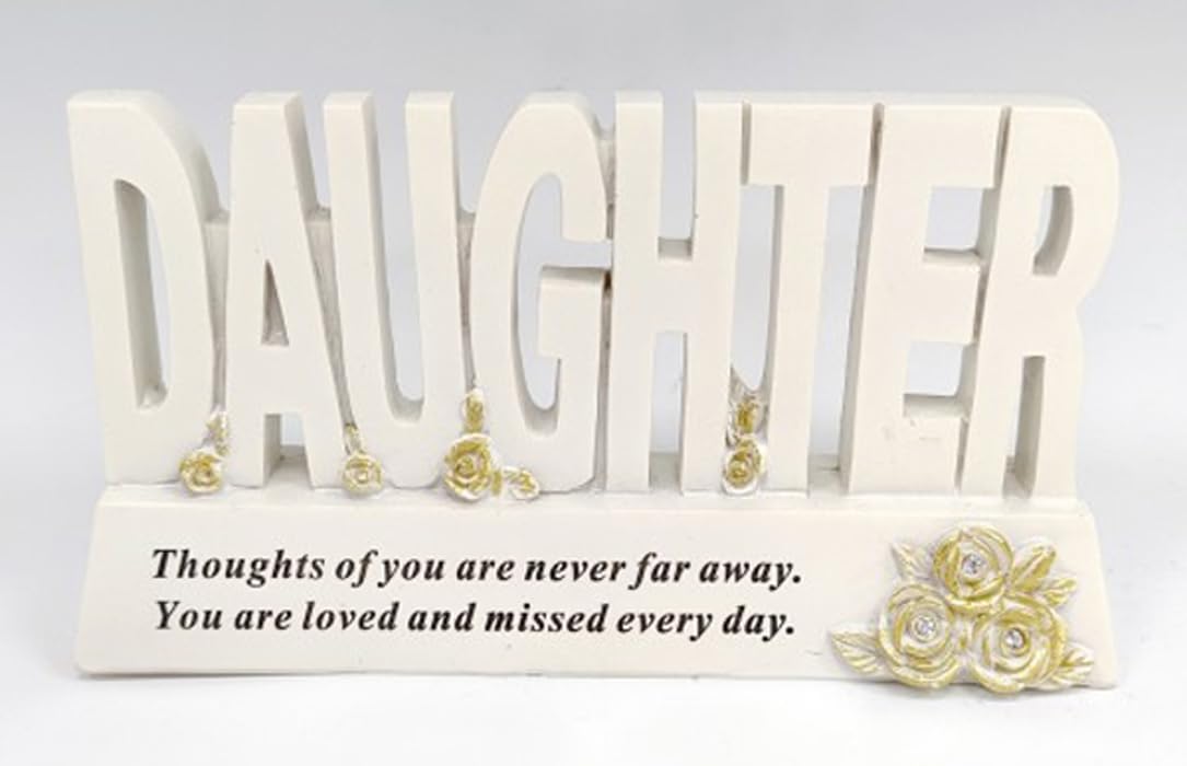Daughter Memorial Plaque Graveside Ornament with Gold Rose Detail – Weatherproof Resin “DAUGHTER” Letter Tribute Sign for Grave, Cemetery, Garden or Indoor Remembrance Display