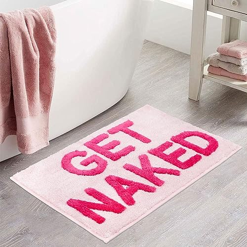 Zeeinx Get Naked Bath Mat Cute Bathroom Rugs Non Slip Microfiber Bath Rugs Funny Bathroom Decor Machine Washable Pink Bath mat for Tub and Shower 16x24