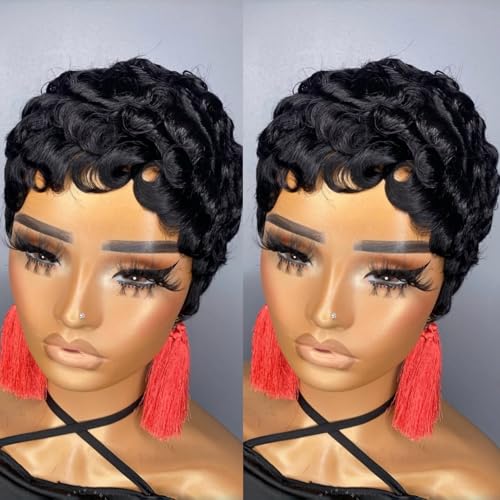PurpleSexy Pixie Cut Curly Style with Bangs for Black Women