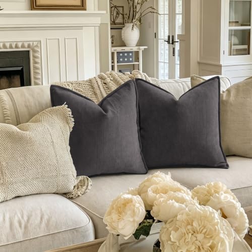 Image of ZWJD Rustic Gray Pillow Covers 26x26 Set of 2 Chenille Throw Pillow Covers with Elegant Design Soft and Luxurious Decorative Throw Pillows for Couch, Bed, and Home Decor