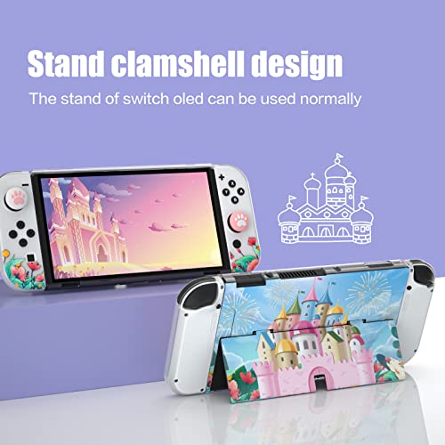 Nananino Switch Oled Protective Case, Switch Oled Hard Console Case And Switch Oled Joy Con Tpu Case With Thumb Grip Caps - Castle Theme #TOP1