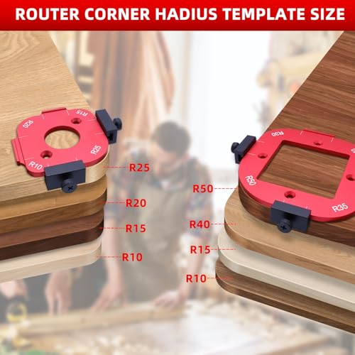 Piuluvor® 2 Stück Router Radius Jig Schablone, Frässchablone Oberfräse Aluminiumlegierung Frässchablonen Rundung R10 R15 R20 R25 R30 R35 R40 R50 für Holzbearbeitung DIY Schablone