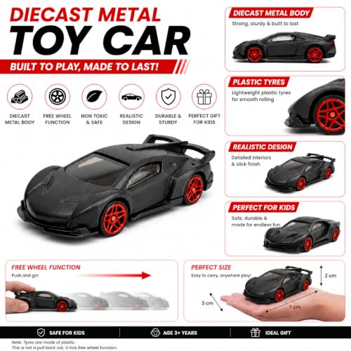Image of Premium Black Series Diecast Metal Toy Cars Set of 5|Free Wheel Vehicles | Lamborghini|McLaren|Ford GT|Dodge Viper| Toys for Kids & Collectors| 1:64 Scale Models | Birthday Gift| Pack of 5