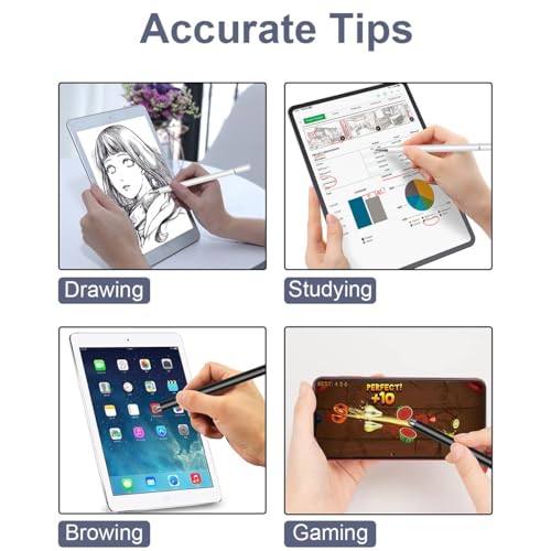 Image of OLV Aluminium Fine Point Stylus Pen with Spare Disk for Touch Screens Devices 2-in-1 Capacitive Stylus Pen, Compatible with iPad /X /XR and All Android /iOS Smart Phones and Tablets (Passive SET2), White