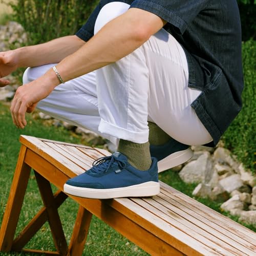 Kizik Slip On Sneakers: Prague 2 - Court Style, 4-Way Stretch Canvas with Suede Details, Casual Shoes for Men, Hands Free Convenience - Mens Regular Width2