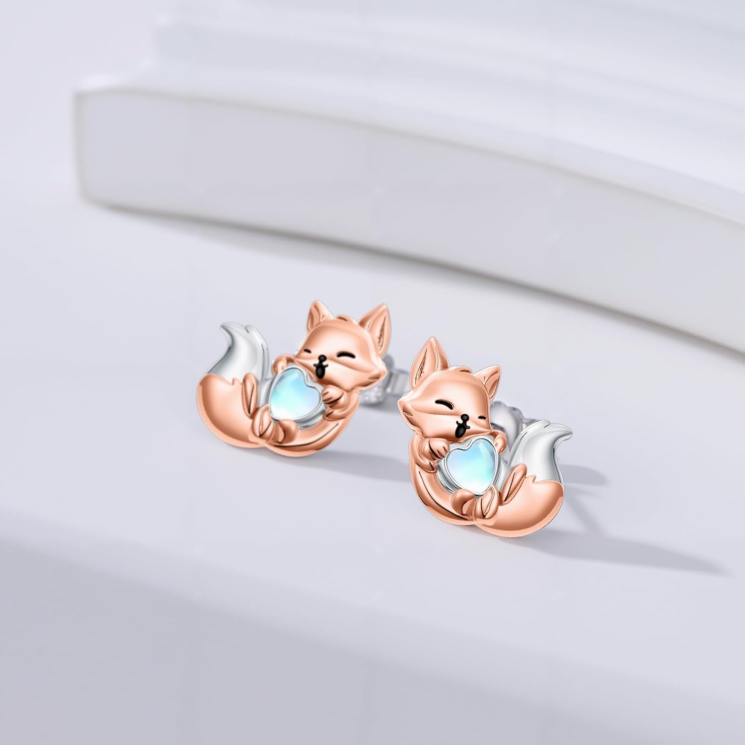 Dorunmo Animal Earrings 925 Sterling Silver Bee/Fox Stud Earrings Moonstone Earrings Cute Animal Jewelry Gifts for Women