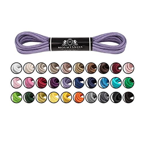 Mount Swiss Luxury Schuhbänder I Wasserabweisende und reißfeste Schnürsenkel rund ø 2-3 mm aus feiner Baumwolle/gewachst Farbe: Violet.91, Länge: 110 cm