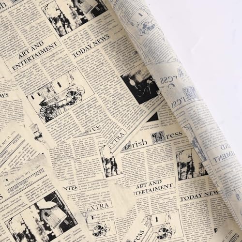 Bolsome 100 Sheets 20 * 14 Inches Vintage Newspaper Tissue Paper for Gift Wrapping Black White Newsprint Tissue Paper for Gift Bags for Birthday Wedding Anniversary DIY Craft (Yellow)