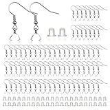 TOAOB - 160 ganchos hipoalergénicos de acero inoxidable para pendientes, ganchos para orejas con cierres de colgante y cierres de silicona transparente para hacer joyas