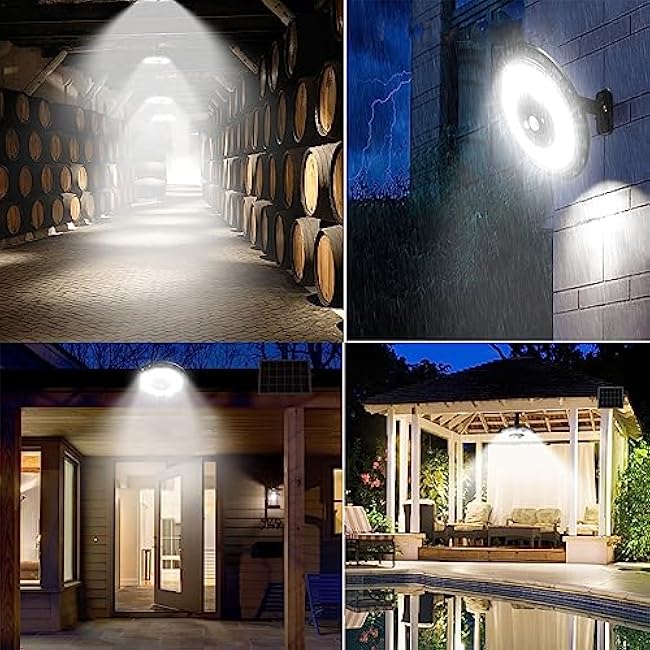 INDARUN Solar Shed Light with On/Off Switch, Up to 3000LM Solar Indoor/Outdoor Lights with 5 Modes, Motion Sensor Pendant for Barn, Gazebo, Garage, Patio, Yard