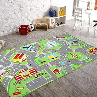 Booooom Jackson Kid Rug Carpet Playmat for Toy Cars Train,Huge Large 133x190cm Play Area Rug with Rubber Backing,Kids Race Track Rug for Toddlers Baby Children Playing Learning