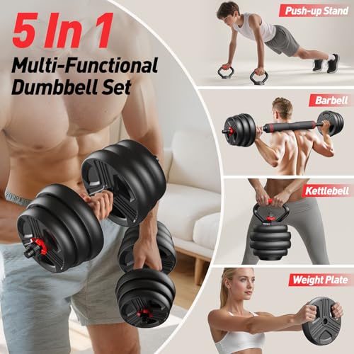 Adjustable dumbbell set,20/35/45/55/70/90lbs Free Weights set with upgraded nut, 4 in 1 Weight Set Used as Kettlebells, Barbell, Push up Stand, Fitness Exercise for Home Gym Suitable Men/Women2