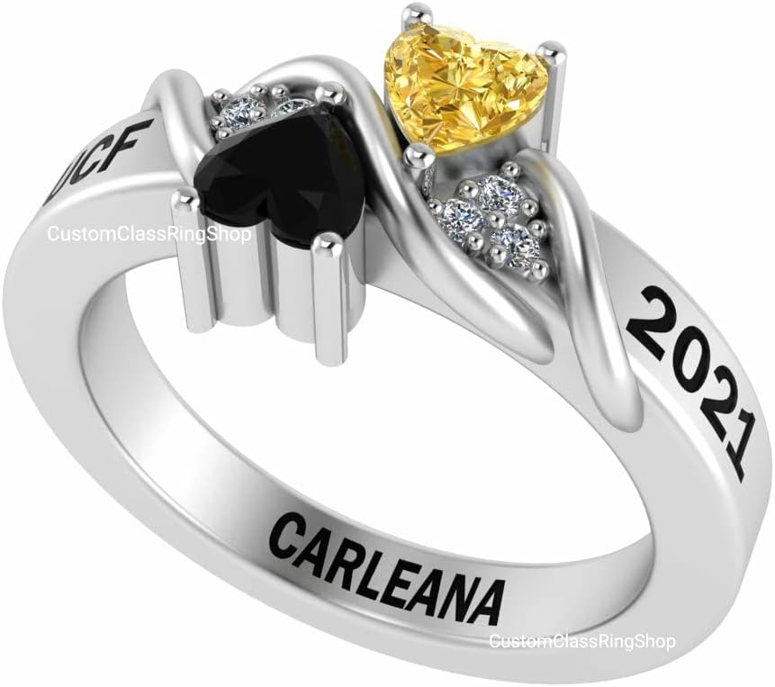 Customized 2 heart Sterling Silver Girl Women Class Ring High School College University 2022 2023 2024 2025 senior junior Custom Anillo personalizado Graduation Gift Fully Personalized for her