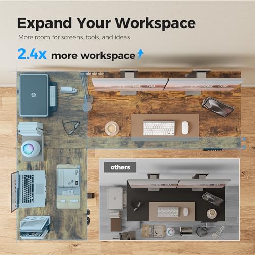 Image of Agilestic L Shaped Standing Desk 63 inch Adjustable Height, Electric Corner Standing Desk, Sit Stand Computer Table with Splice Board, Rustic Brown