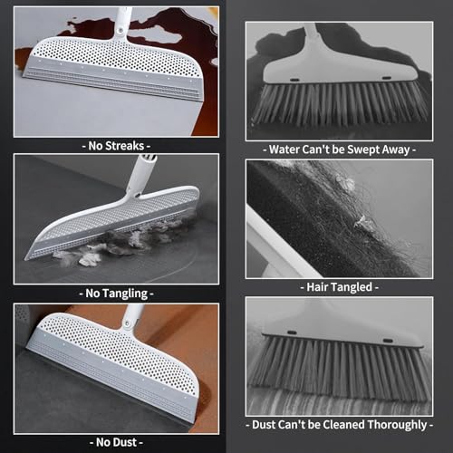 Image of UPLEVELBUCKET Wet & Dry Floor Mop with Silicone Squeegee - Squeeze Sponge Wiper for Tiles, Marble, Bathroom, Glass, Mirrors & Carpets - Easy Floor & Wall Cleaning