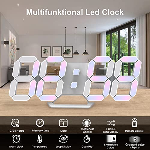 Epsky Led Digital Alarm Clock 3D Wall Clock Dimmable Without Noise Snooze Usb 12/24 Hours Date Remote Adjustable Night Light Bedroom Living Room Kitchen Office Colorful, Multicolor (Ck-Led1303) #TOP1