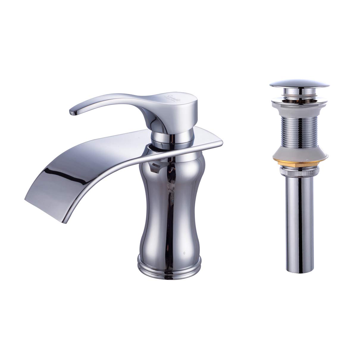 Yuelife Bathroom Sink Faucet Waterfall Tap to know Basin Handle Single Hole Toilet Tap Mixer Tap with Waste Waterfall Chrome
