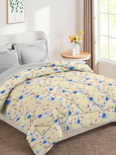 Image of HOMEKART 220 GSM Premium Reversible Microfiber AC Comforter for Single Bed | Soft, Lightweight & Breathable All-Season 3-Layer Quilted Blanket (150 cm x 225 cm, Floral, Pista and Blue)