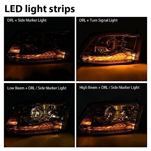 CHEDA LED Bar Plank Style Headlights Assembly Headlamp w/Bulbs Compatible With 2013-2018 Dodge Ram 1500 2500 3500 Pair Head Lamps Clear Lens Clear Housing Amber Reflector Faros Conjunto De Faros