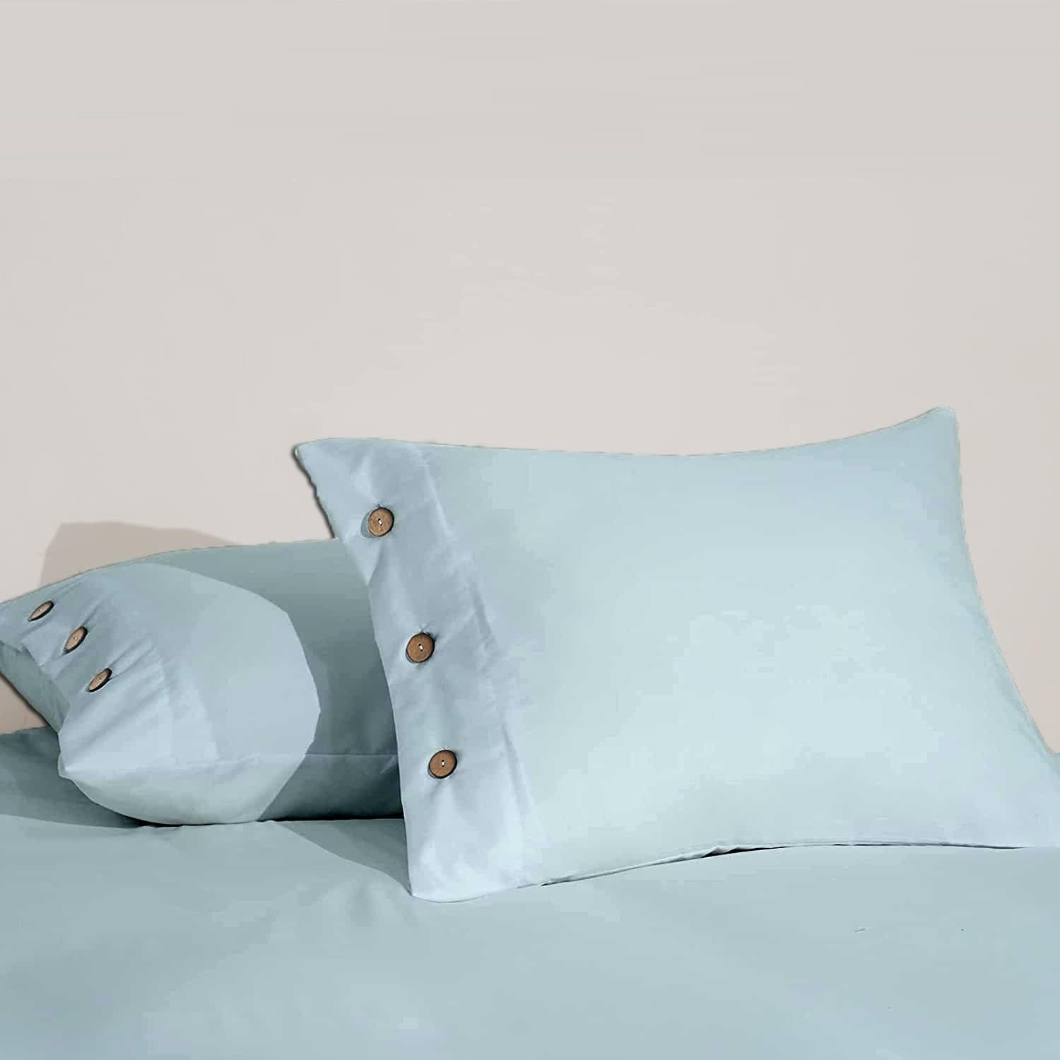 eBeddy Linens King Pillowcase Set of 2, Dark Grey Solid 100% Cotton Pillow Shams 20x36 Inch with Decorative Button Closure Luxury Soft and Breathable Bed Pillow Covers with Envelope Closure