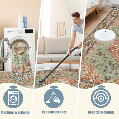 Tapete Boho Lavable Multicolor 243x183 cm Para Sala miniatura 5
