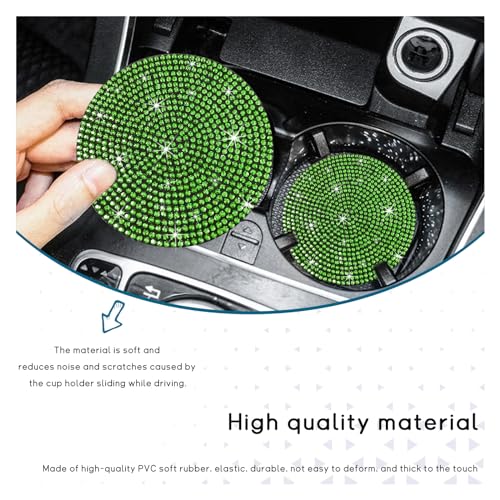 Image of Ziciner 2 Pack Bling Car Cup Holder Coaster, Anti-Slip Auto Insert Coaster with Start Stop Button Cover, Universal Shiny Crystal Vehicle Interior Accessories for Women and Girls (Light Green)