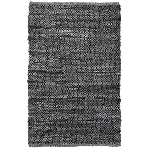 Bravich Grey Leather Chindi Handmade Rug Cover